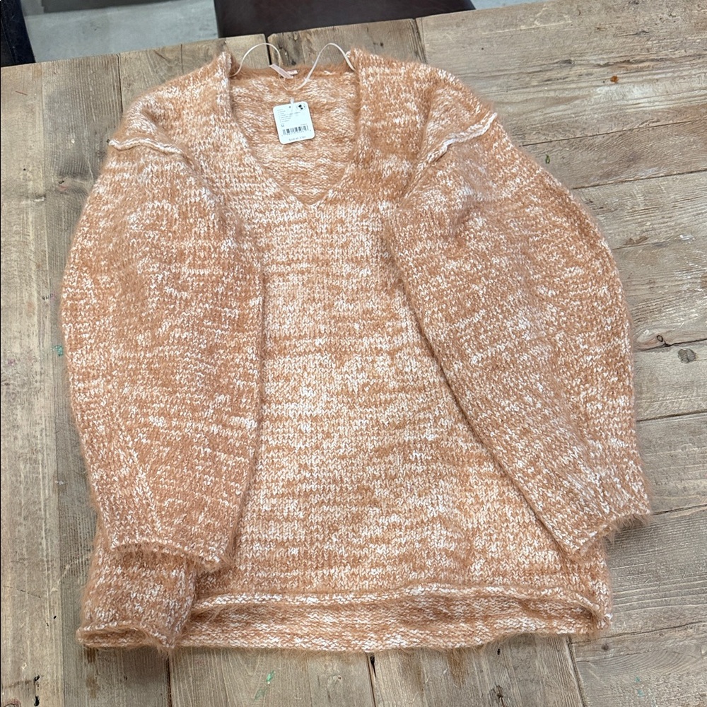 Free People V-Neck Sweater in Tan and Cream